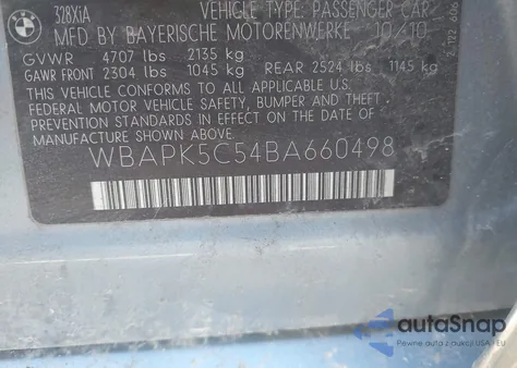 2011 BMW 328I xDrive from USA, damaged, VIN WBAPK5C54BA660498